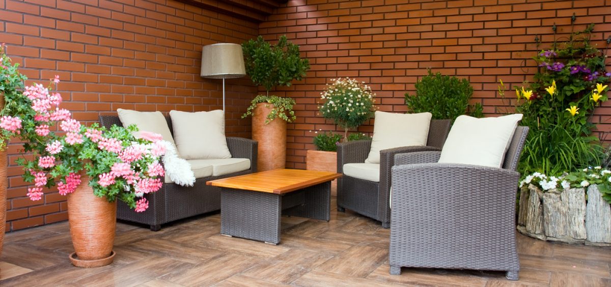 Modern designed outdoor furniture on the terrace