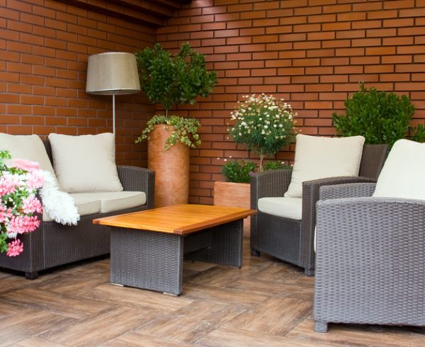 Modern designed outdoor furniture on the terrace